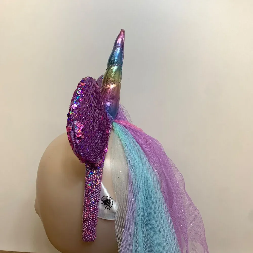 Disney Parks Purple Rainbow Metallic Sequin Unicorn Mini Mouse‎ Ears Headband